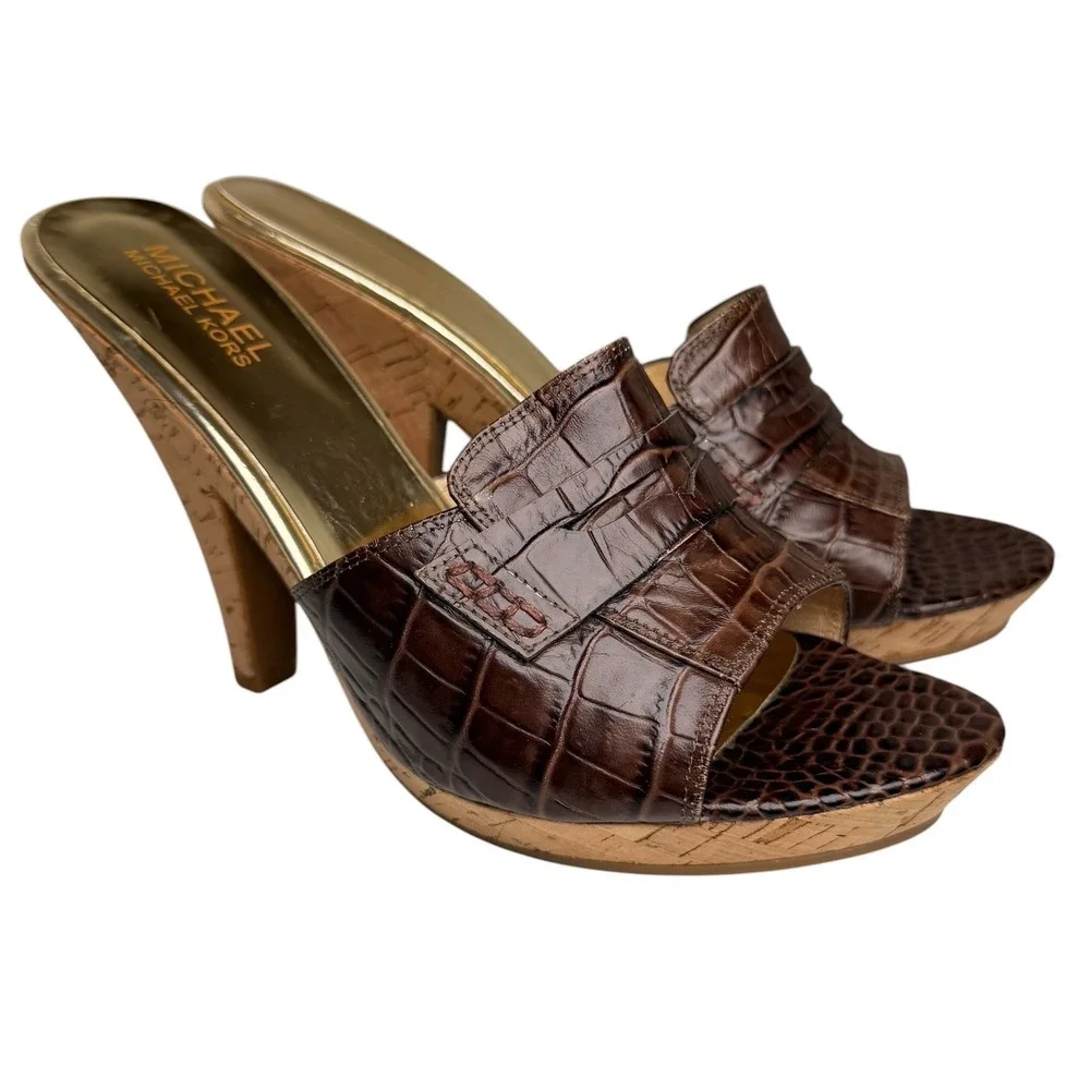 Michael Kors Camden Croc Leather Penny Loafer Mules 8.5